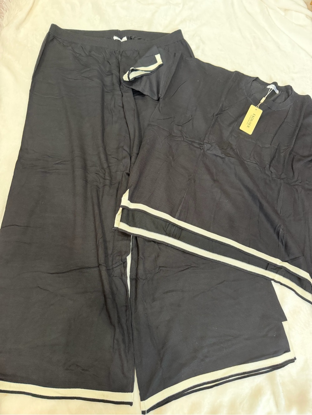 Women's Black Two-Piece Pajama Set with Cream Trim